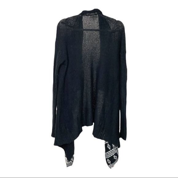 MUDD Border Print Draped Cardigan Black & White size Large - Picture 6 of 7